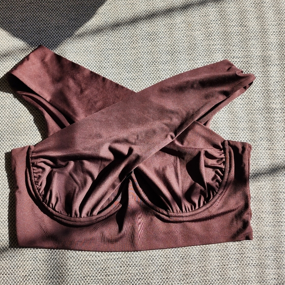 Shein Curve 1X Brown Criss Cross Top - Picture 3 of 7